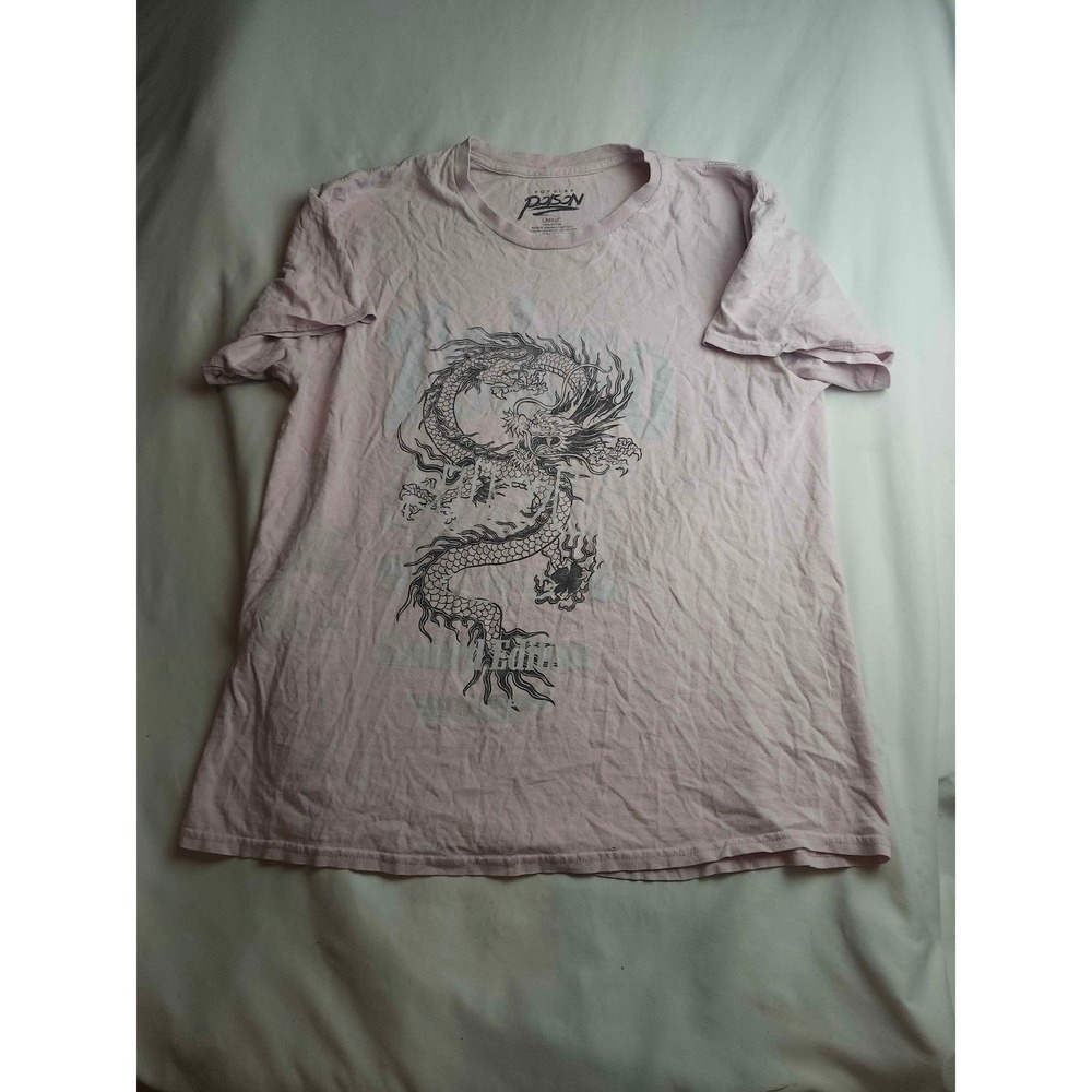 Popular Poison T-Shirt Men's Pink Dragon Graphic Short Sleeve Casual Tee - Large